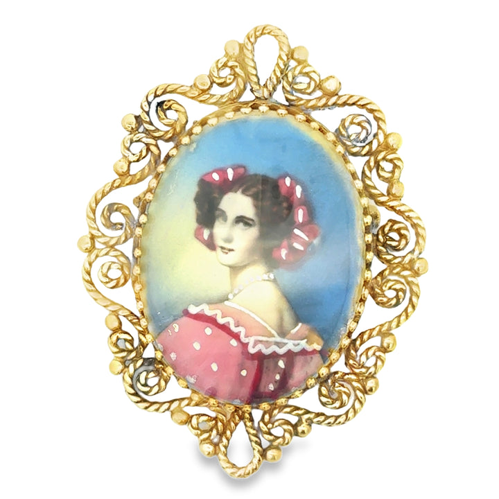 Vintage 14K Yellow Gold Portrait Brooch/Pendant
