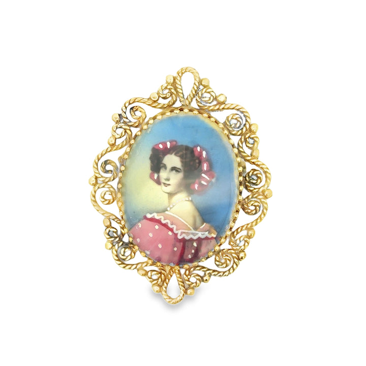 Vintage 14K Yellow Gold Portrait Brooch/Pendant