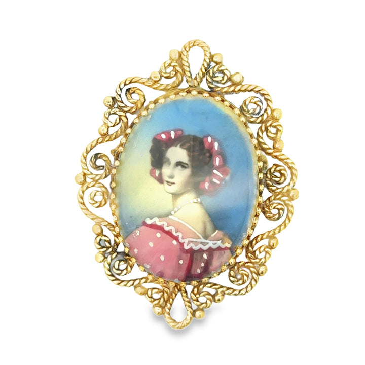 Vintage 14K Yellow Gold Portrait Brooch/Pendant