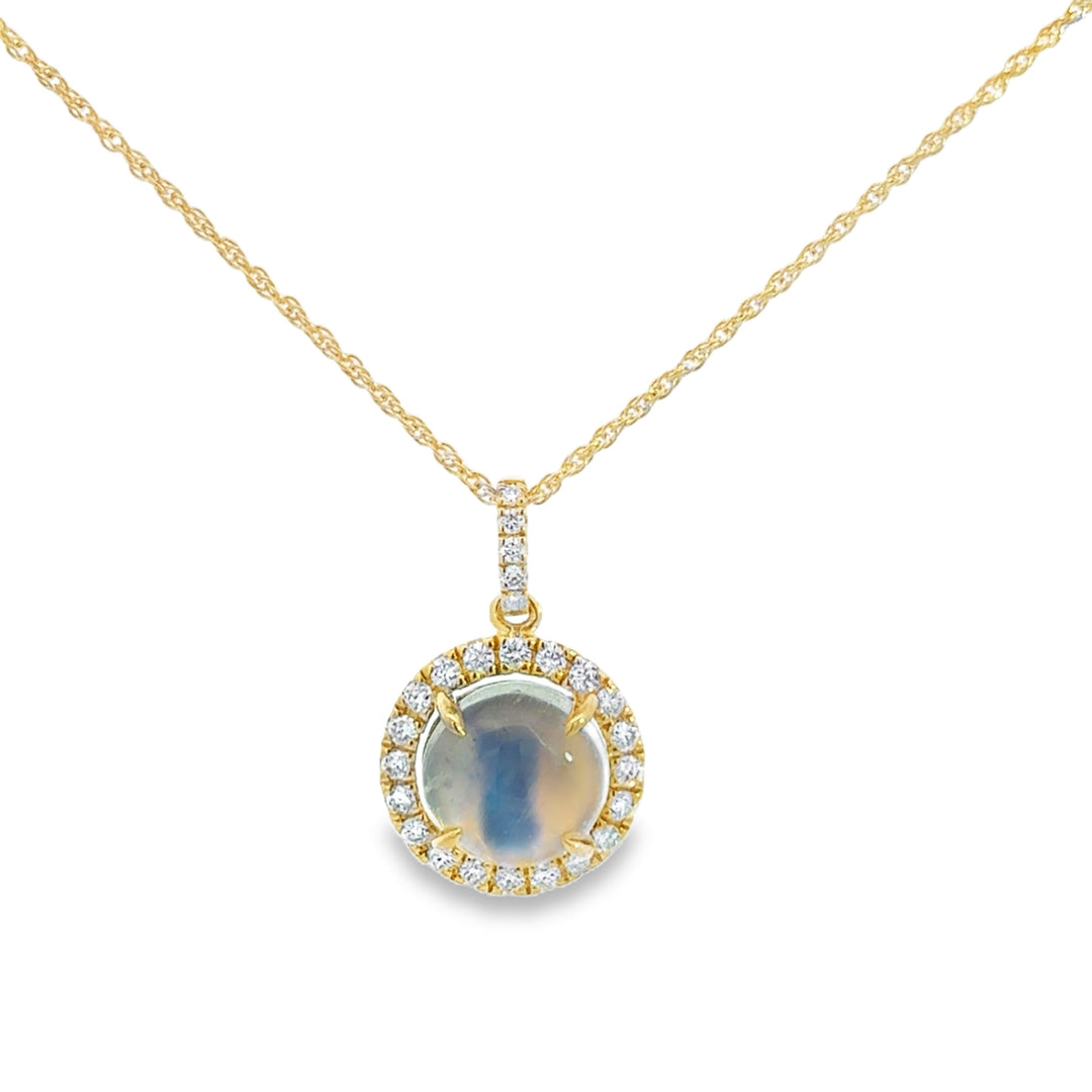 1.96 CT Moonstone &amp; 0.26 CTW Diamond 14K Yellow Gold Pendant Necklace