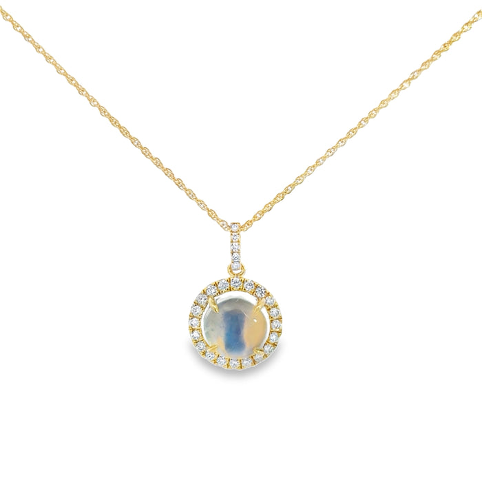 1.96 CT Moonstone & 0.26 CTW Diamond 14K Yellow Gold Pendant Necklace