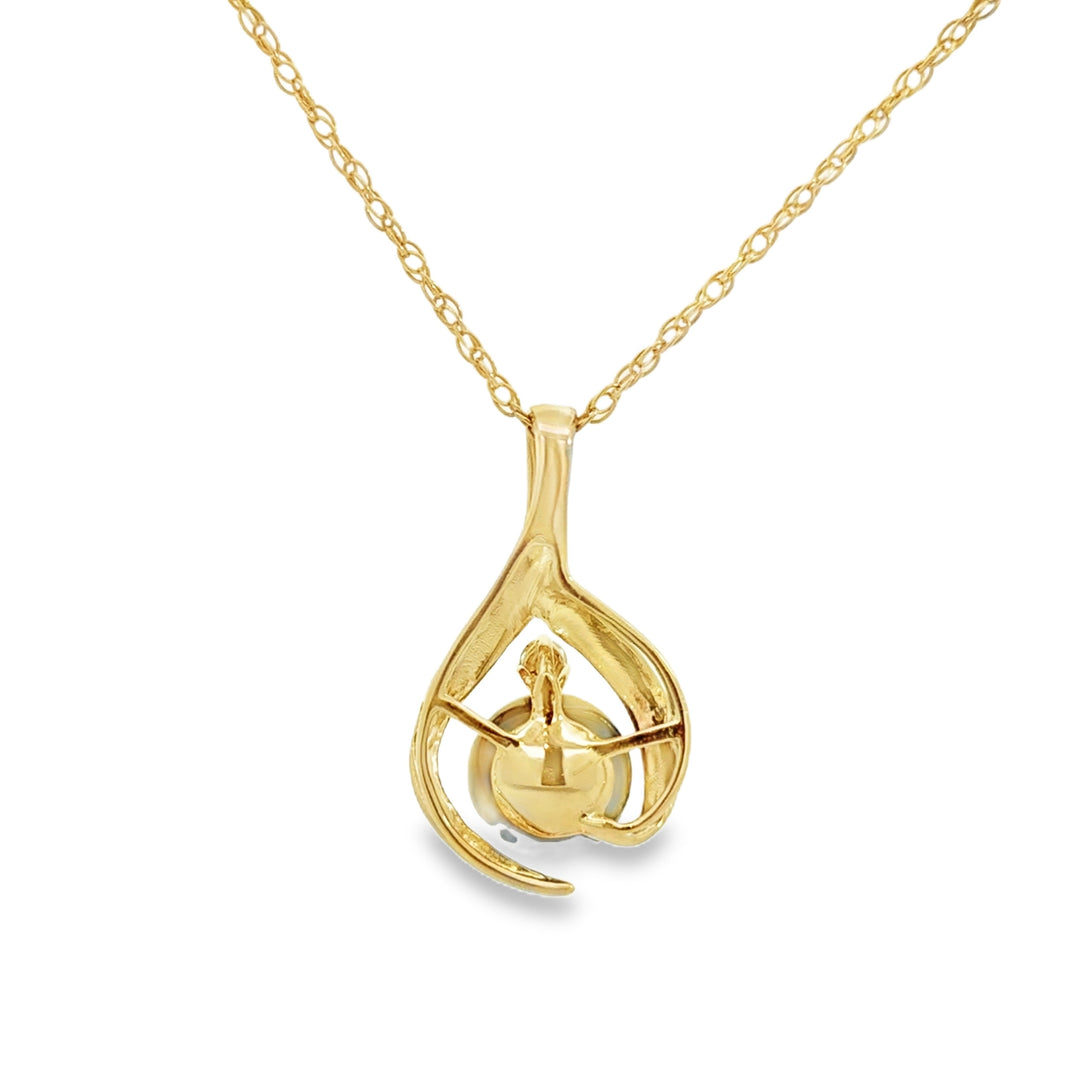 0.08 CT Diamond &amp; 10mm Tahitian Pearl 14K Yellow Gold Pendant Necklace