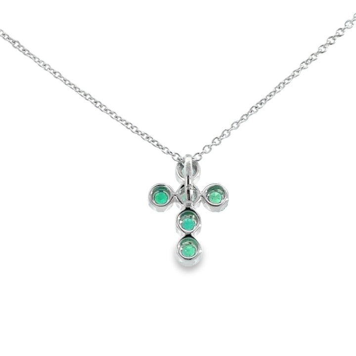 0.21 CTW Emerald 14K White Gold Cross Pendant Necklace