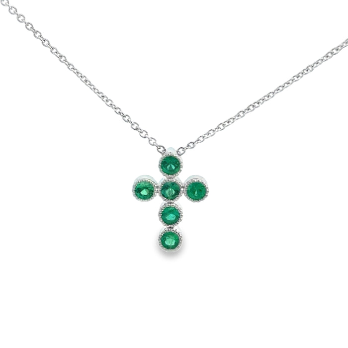 0.21 CTW Emerald 14K White Gold Cross Pendant Necklace