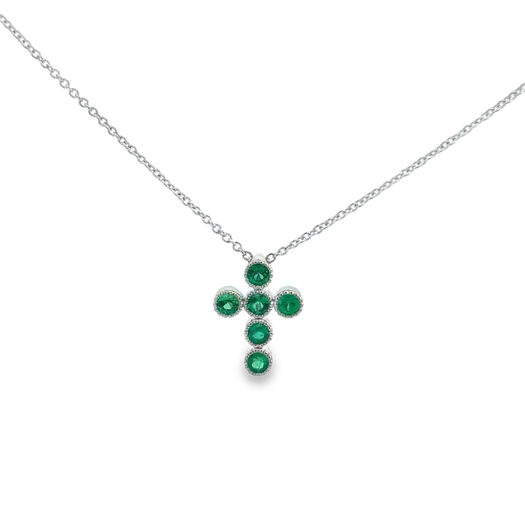 0.21 CTW Emerald 14K White Gold Cross Pendant Necklace