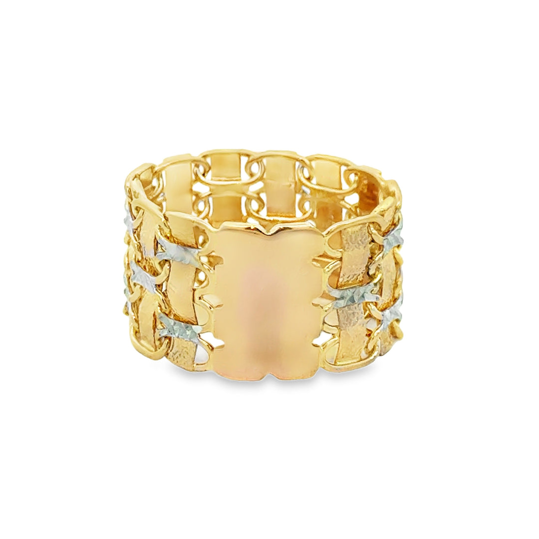 18K Yellow & White Gold Flexible Mesh Wide Band Ring