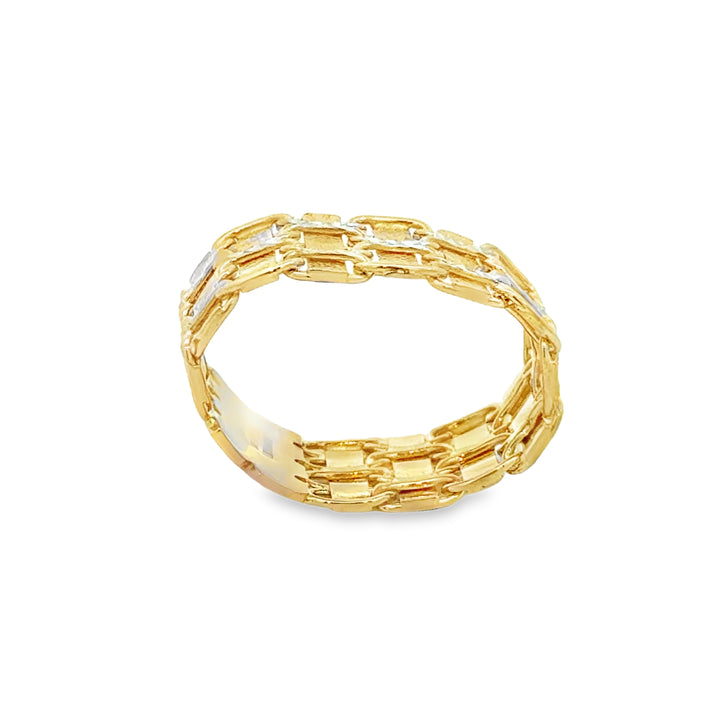 18K Yellow &amp; White Gold Flexible Mesh Wide Band Ring