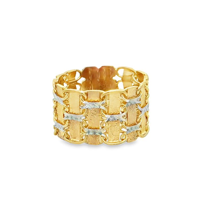 18K Yellow &amp; White Gold Flexible Mesh Wide Band Ring