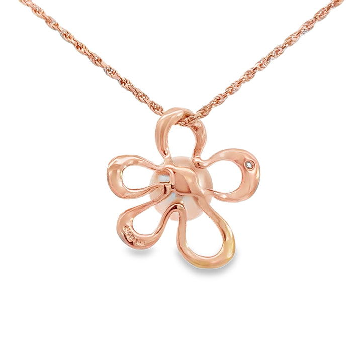 0.015 CT Diamond Pearl 14K Rose Gold Flower Pendant Necklace