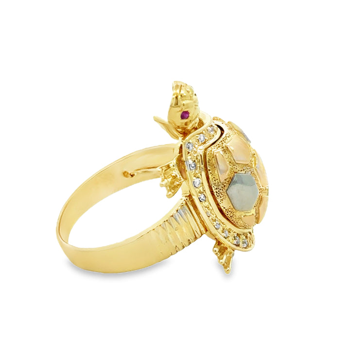 0.24 CTW Diamond Ruby 14K Tri-Color Gold Turtle Ring