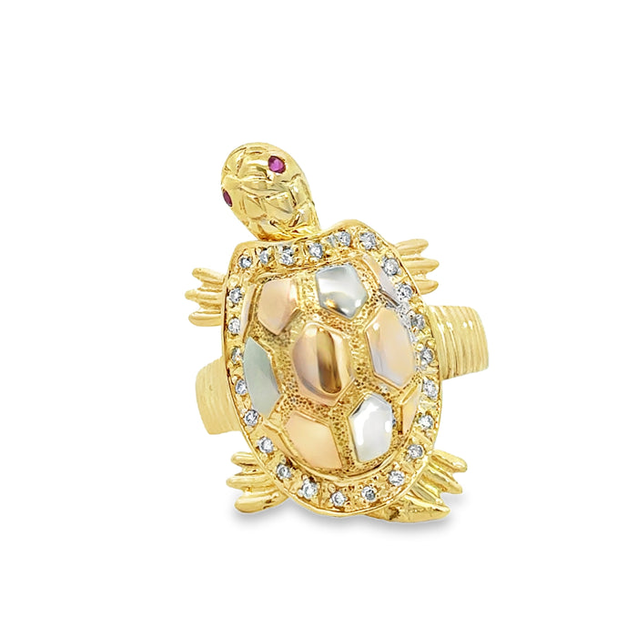 0.24 CTW Diamond Ruby 14K Tri-Color Gold Turtle Ring