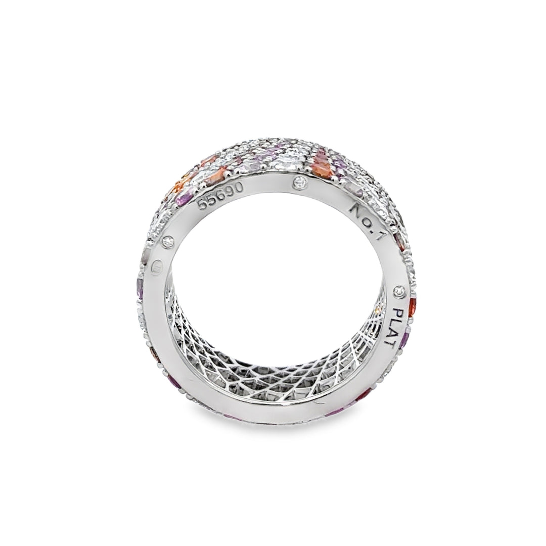Robert Procop American Glamour Deco 3.30 CTW Pink & Orange Sapphire 1.40 CTW Diamond Platinum Eternity Ring