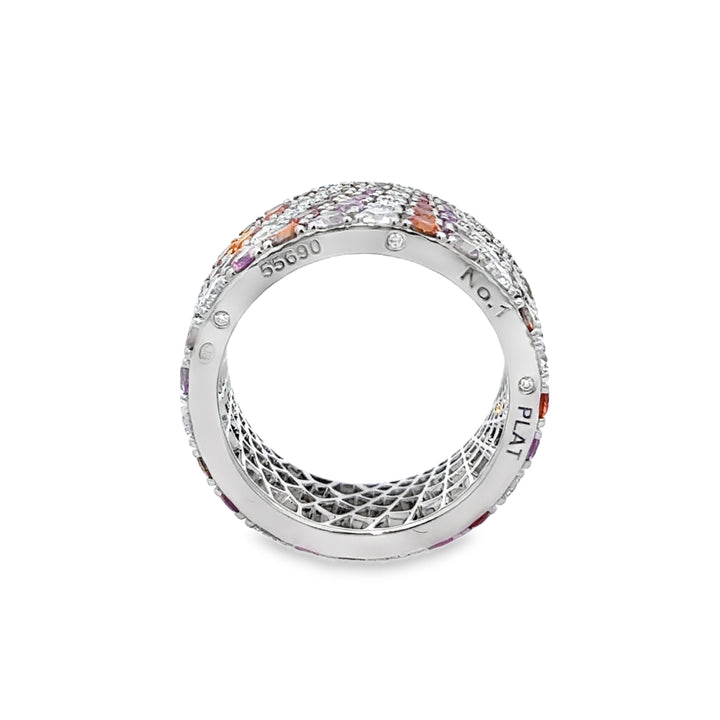 Robert Procop American Glamour Deco 3.30 CTW Pink & Orange Sapphire 1.40 CTW Diamond Platinum Eternity Ring