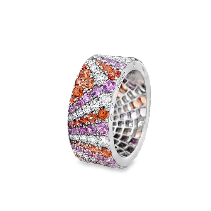 Robert Procop American Glamour Deco 3.30 CTW Pink & Orange Sapphire 1.40 CTW Diamond Platinum Eternity Ring