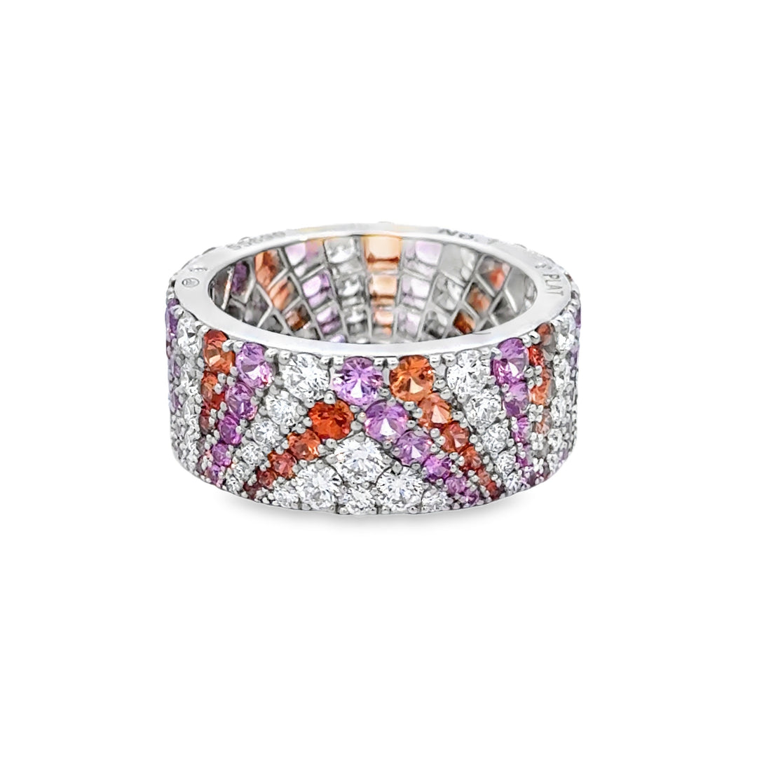 Robert Procop American Glamour Deco 3.30 CTW Pink & Orange Sapphire 1.40 CTW Diamond Platinum Eternity Ring