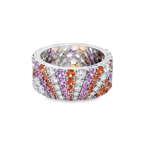 Robert Procop American Glamour Deco 3.30 CTW Pink & Orange Sapphire 1.40 CTW Diamond Platinum Eternity Ring