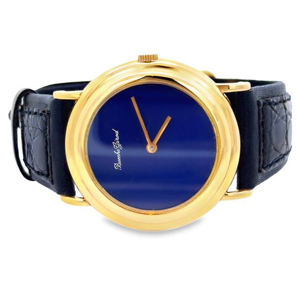 Pre-Owned Bueche Girod Men's Gold Tone Watch with Blue Dial & Leather Strap