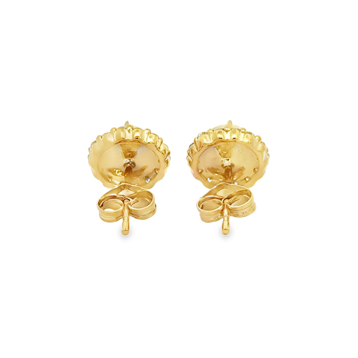 2.05 CTW Moonstone & 0.39 CTW Diamond 14K Yellow Gold Halo Stud Earrings
