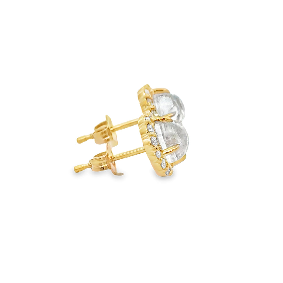 2.05 CTW Moonstone & 0.39 CTW Diamond 14K Yellow Gold Halo Stud Earrings