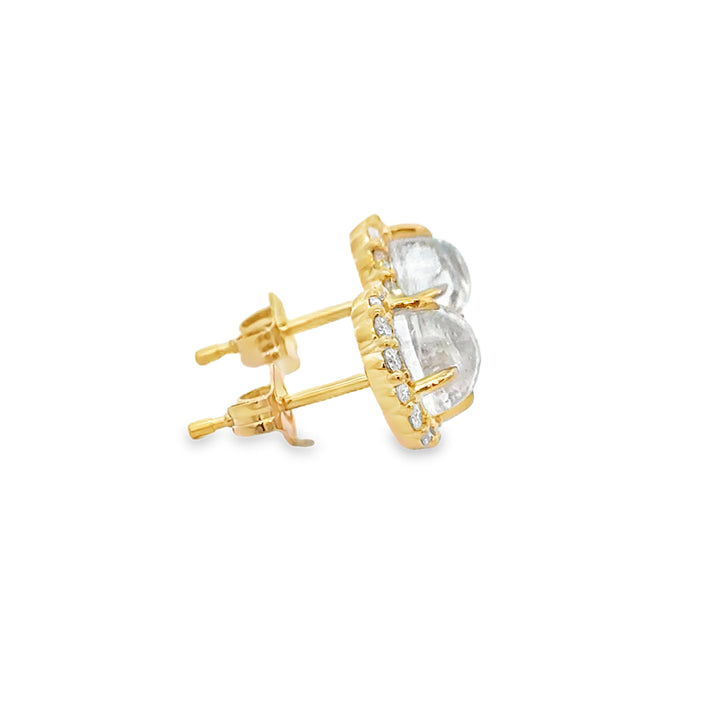 2.05 CTW Moonstone & 0.39 CTW Diamond 14K Yellow Gold Halo Stud Earrings