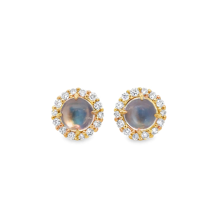 2.05 CTW Moonstone & 0.39 CTW Diamond 14K Yellow Gold Halo Stud Earrings