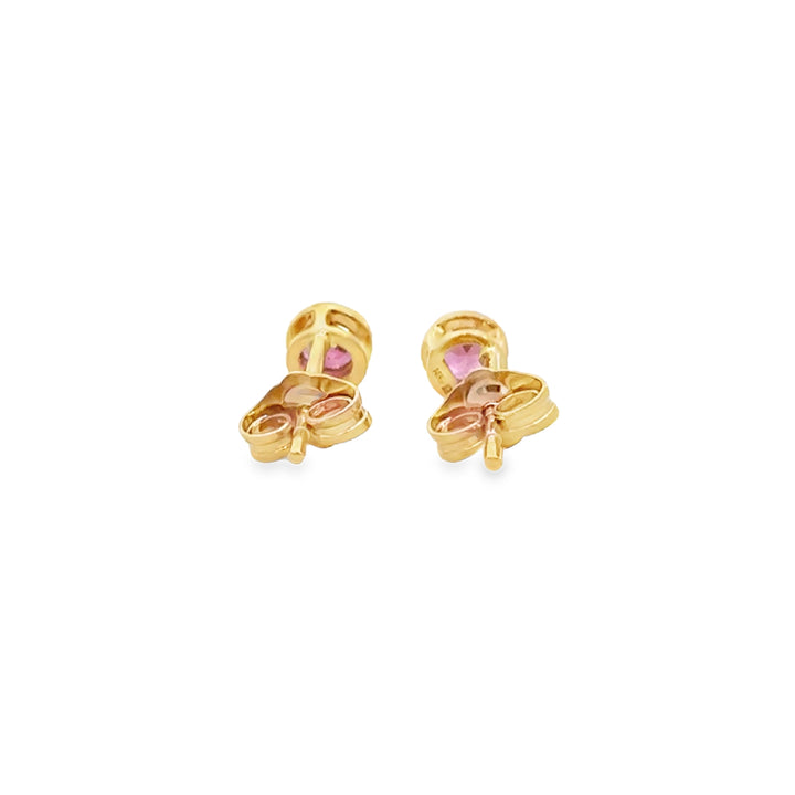 0.35 CTW Pink Tourmaline 14K Yellow Gold Bezel Set Stud Earrings