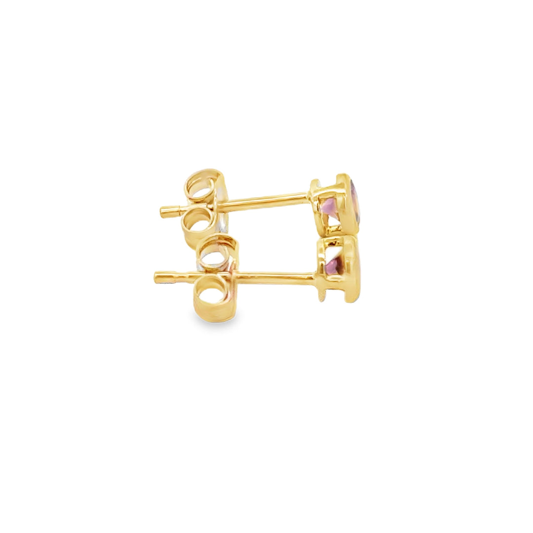 0.35 CTW Pink Tourmaline 14K Yellow Gold Bezel Set Stud Earrings