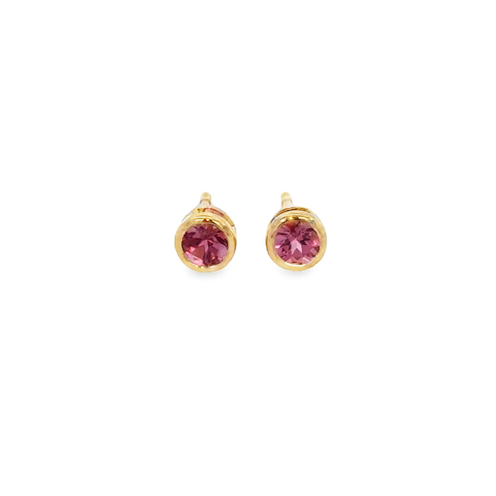 0.35 CTW Pink Tourmaline 14K Yellow Gold Bezel Set Stud Earrings