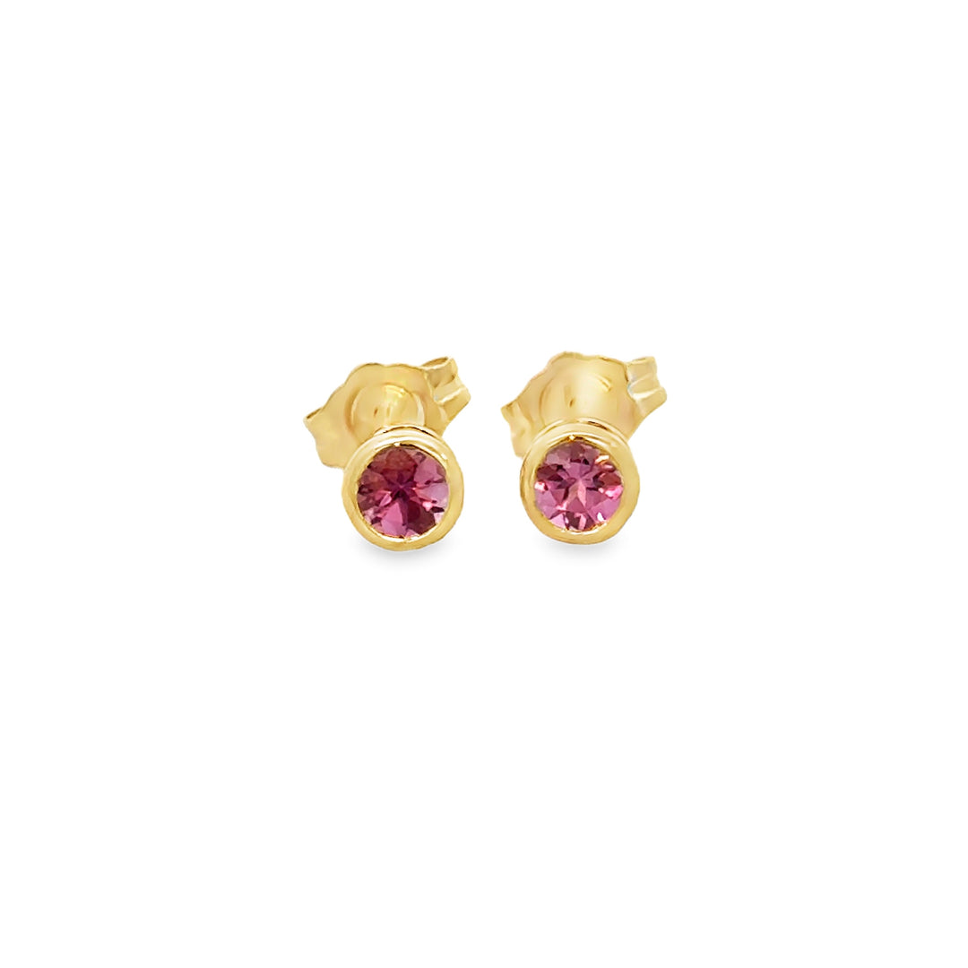 0.35 CTW Pink Tourmaline 14K Yellow Gold Bezel Set Stud Earrings