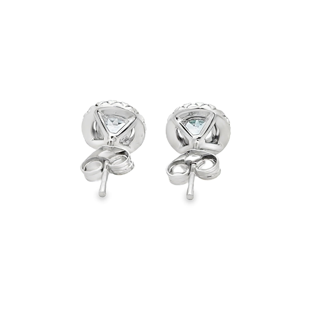0.88 CTW Aquamarine &amp; 0.15 CTW Diamond 14K White Gold Halo Stud Earrings