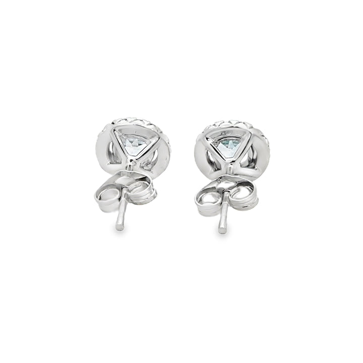 0.88 CTW Aquamarine &amp; 0.15 CTW Diamond 14K White Gold Halo Stud Earrings