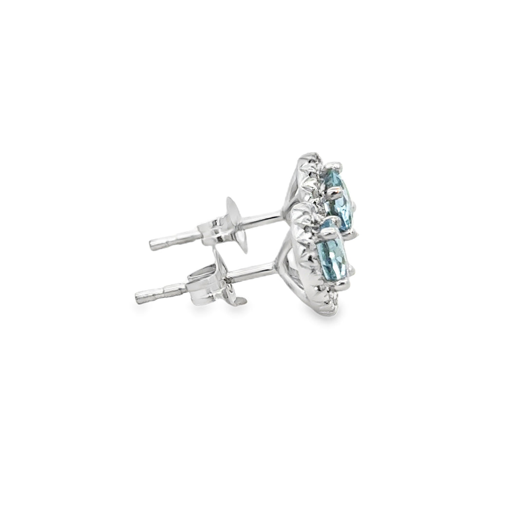 0.88 CTW Aquamarine &amp; 0.15 CTW Diamond 14K White Gold Halo Stud Earrings
