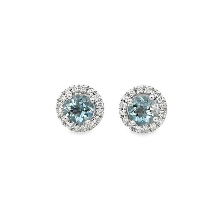 0.88 CTW Aquamarine &amp; 0.15 CTW Diamond 14K White Gold Halo Stud Earrings
