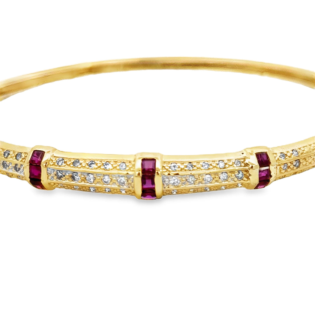0.42 CTW Diamond & Ruby 18K Yellow Gold Bangle Bracelet
