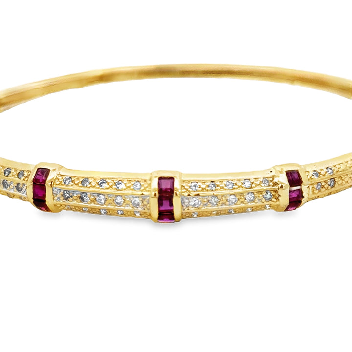 0.42 CTW Diamond & Ruby 18K Yellow Gold Bangle Bracelet