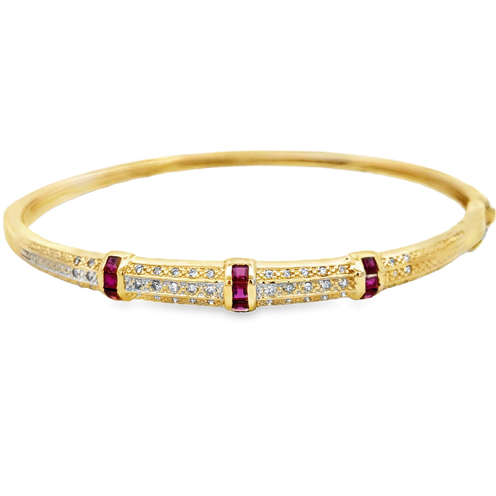 0.42 CTW Diamond & Ruby 18K Yellow Gold Bangle Bracelet