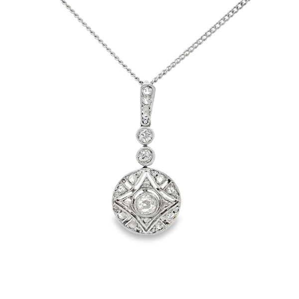0.35 CTW Diamond 14K White Gold Vintage Pendant Necklace