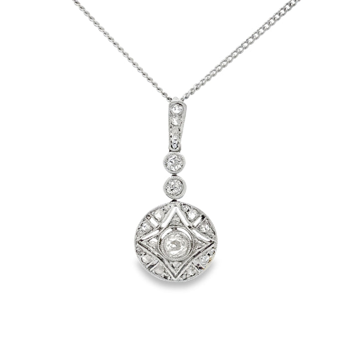0.35 CTW Diamond 14K White Gold Vintage Pendant Necklace