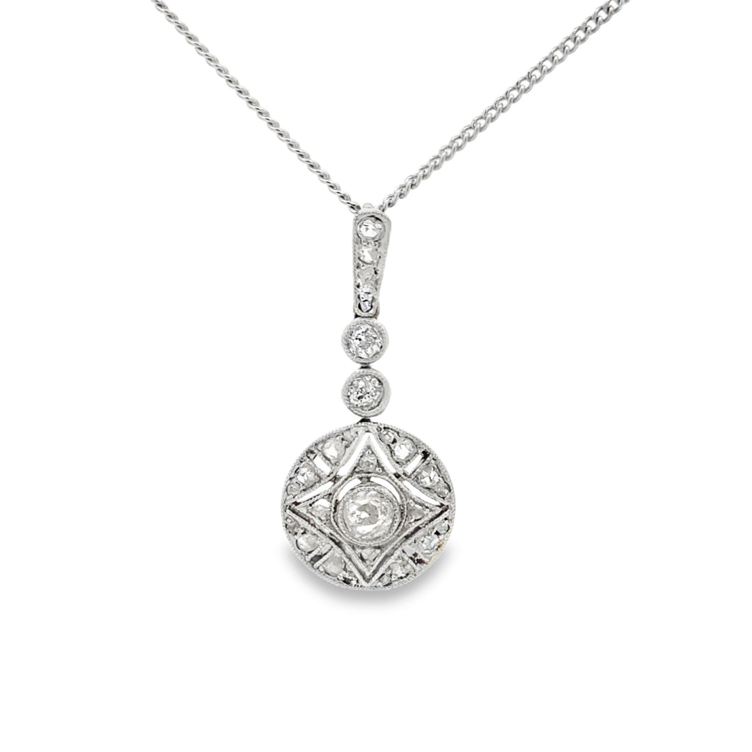 0.35 CTW Diamond 14K White Gold Vintage Pendant Necklace