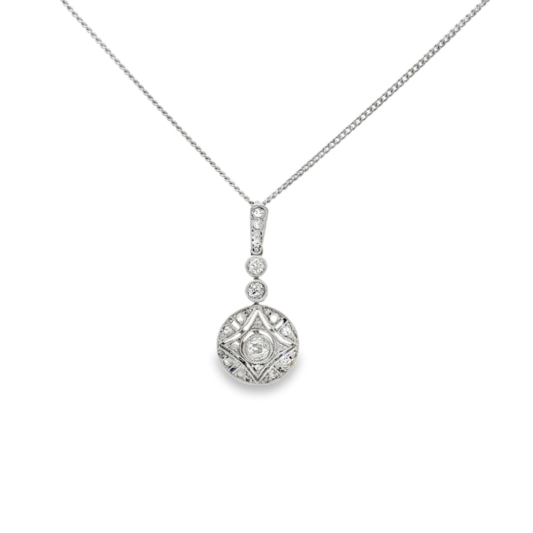 0.35 CTW Diamond 14K White Gold Vintage Pendant Necklace