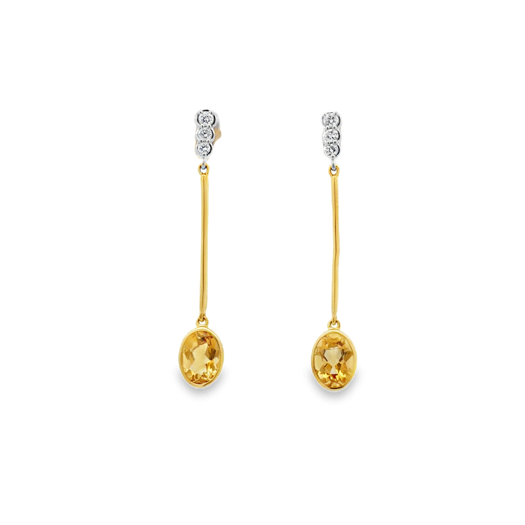 1.38 CTW Citrine & 0.15 CTW Diamond 10K Yellow Gold Drop Earrings