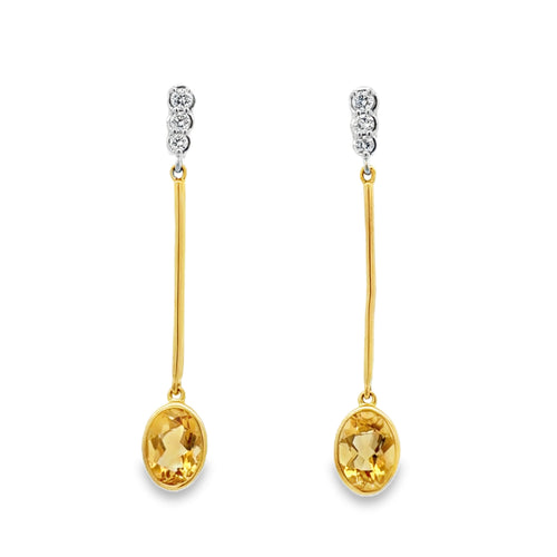 1.38 CTW Citrine & 0.15 CTW Diamond 10K Yellow Gold Drop Earrings
