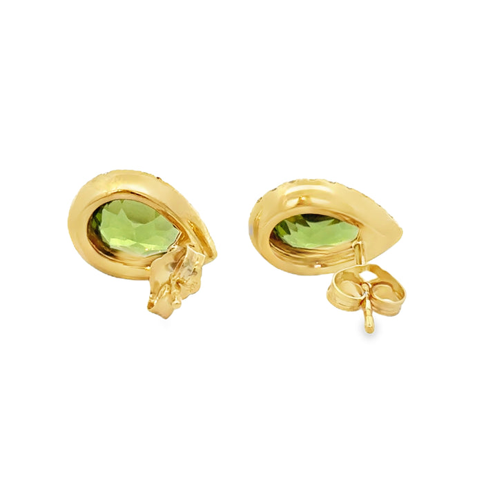 3.09 CTW Peridot & 0.30 CTW Diamond 14K Yellow Gold Earrings