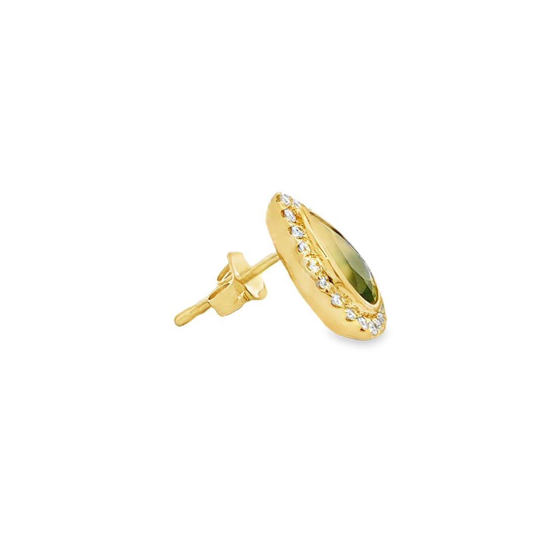 3.09 CTW Peridot & 0.30 CTW Diamond 14K Yellow Gold Earrings