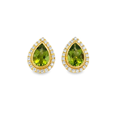 3.09 CTW Peridot & 0.30 CTW Diamond 14K Yellow Gold Earrings