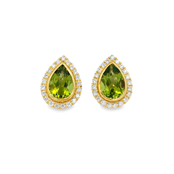 3.09 CTW Peridot & 0.30 CTW Diamond 14K Yellow Gold Earrings