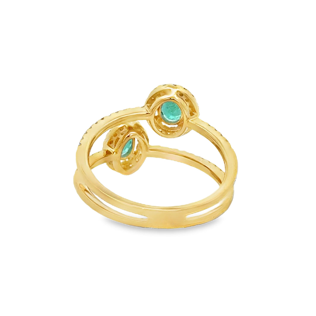 0.52 CTW Emerald & 0.40 CTW Diamond 14K Yellow Gold Double Ring