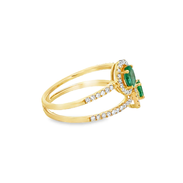 0.52 CTW Emerald & 0.40 CTW Diamond 14K Yellow Gold Double Ring