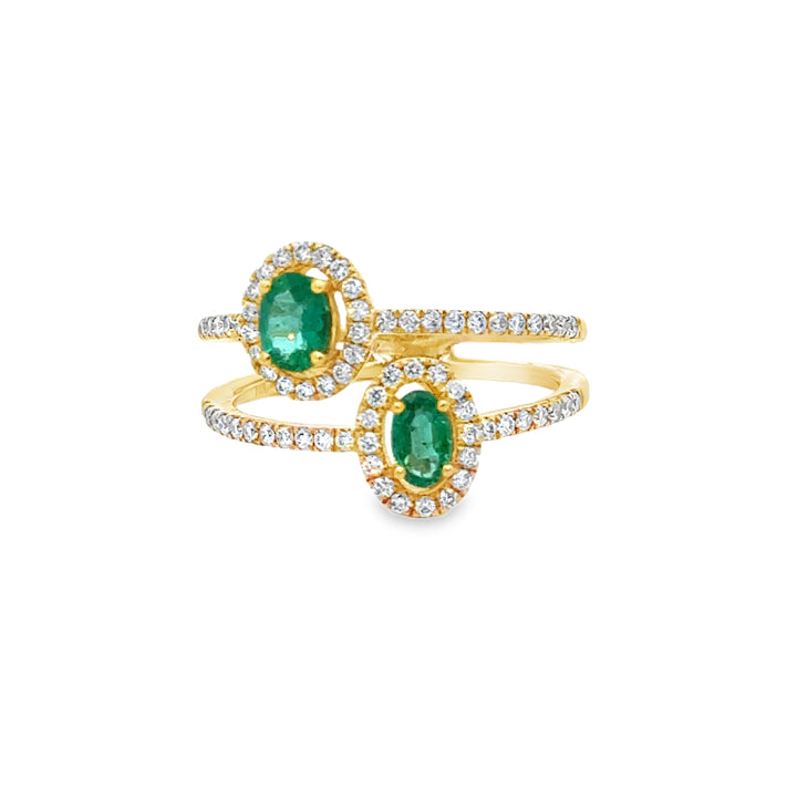 0.52 CTW Emerald & 0.40 CTW Diamond 14K Yellow Gold Double Ring