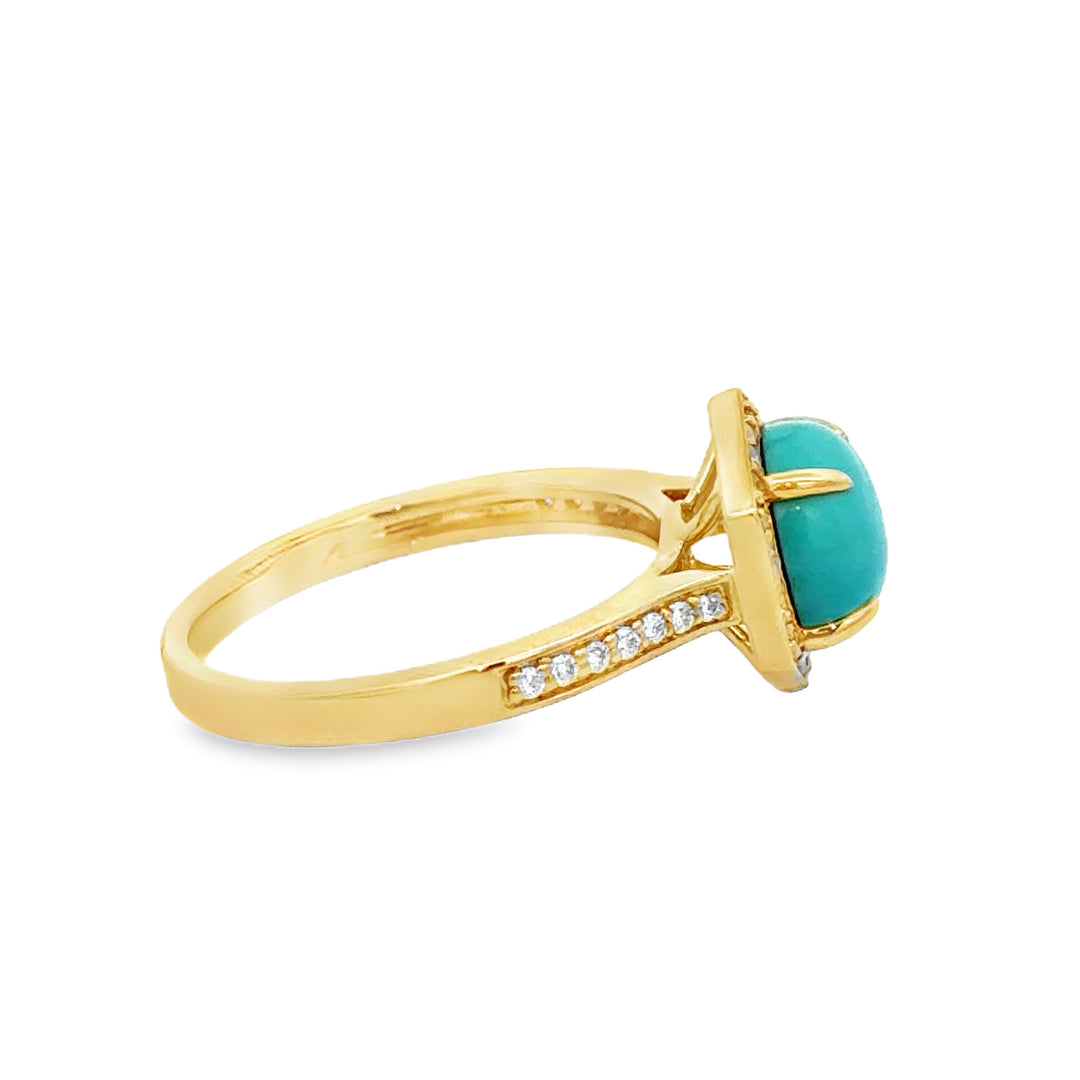 2.01 CT Turquoise & 0.19 CTW Diamond 14K Yellow Gold Ring